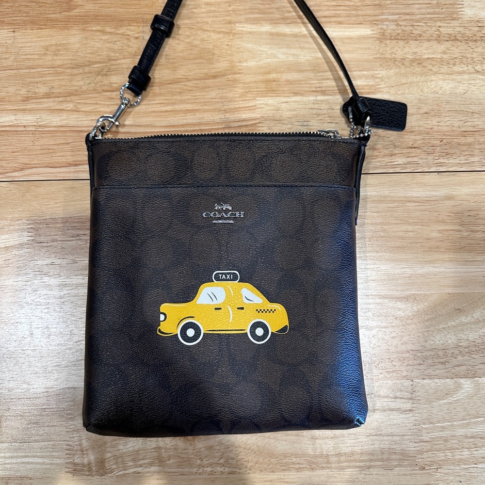 Coach Brown Crossbody Bag with Yellow Taxi Motif